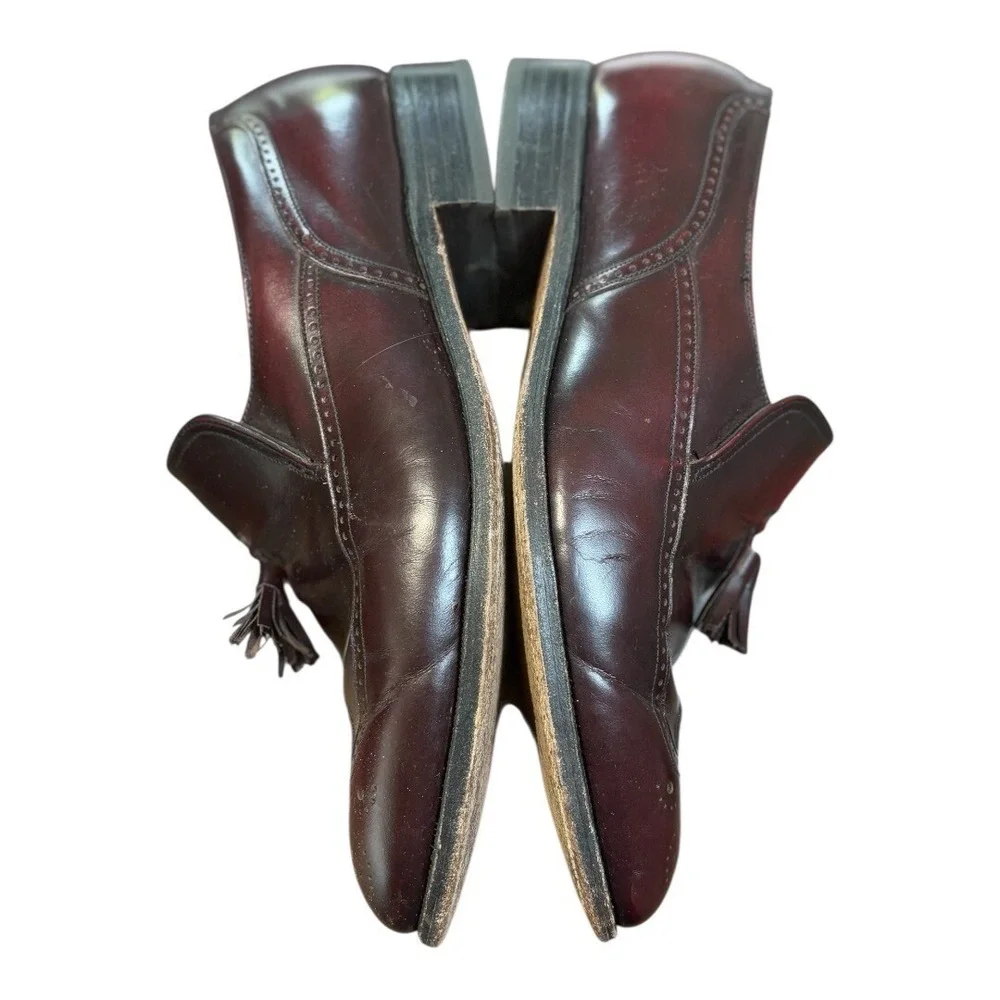 Florsheim Tassel Wingtip Loafers Men 9.5 D Burgundy Leather Brogue Slip On Shoes